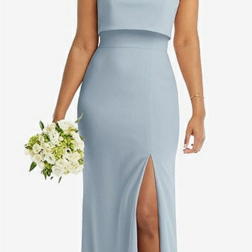 Dessy Collection Blue Sheath Dress with Bateau Neckline